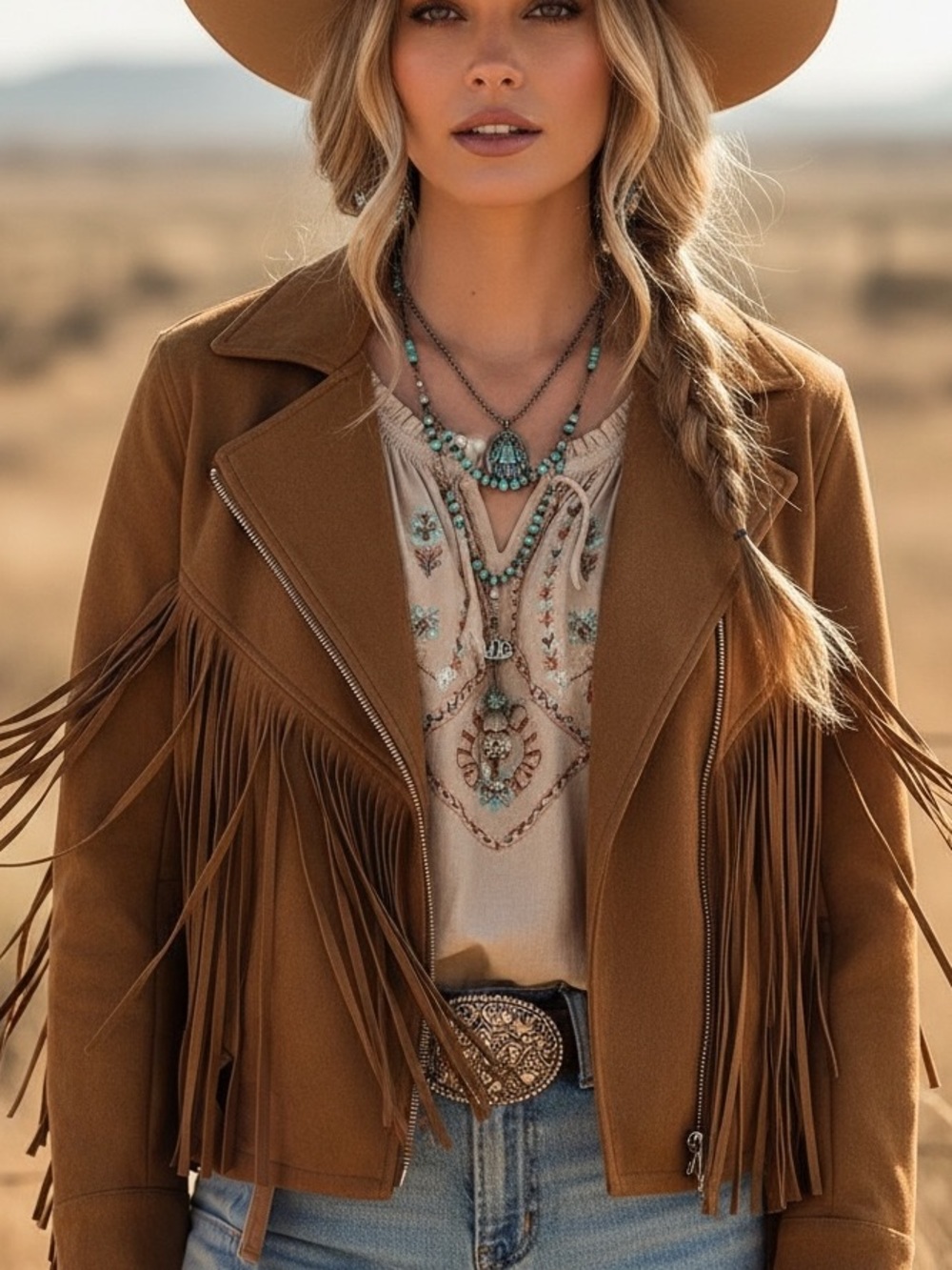 NWOT! Vocal Faux Suede Fringed Moto Jacket, SMALL, Camel